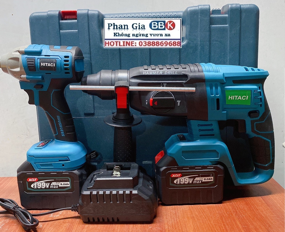 Bộ Combo 2 Trong 1 Gồm Máy Khoan Đục Bê Tông Và Bulong Dùng Pin 199V 2 Pin 15 Cell - Máy Khoan Siêu Khỏe