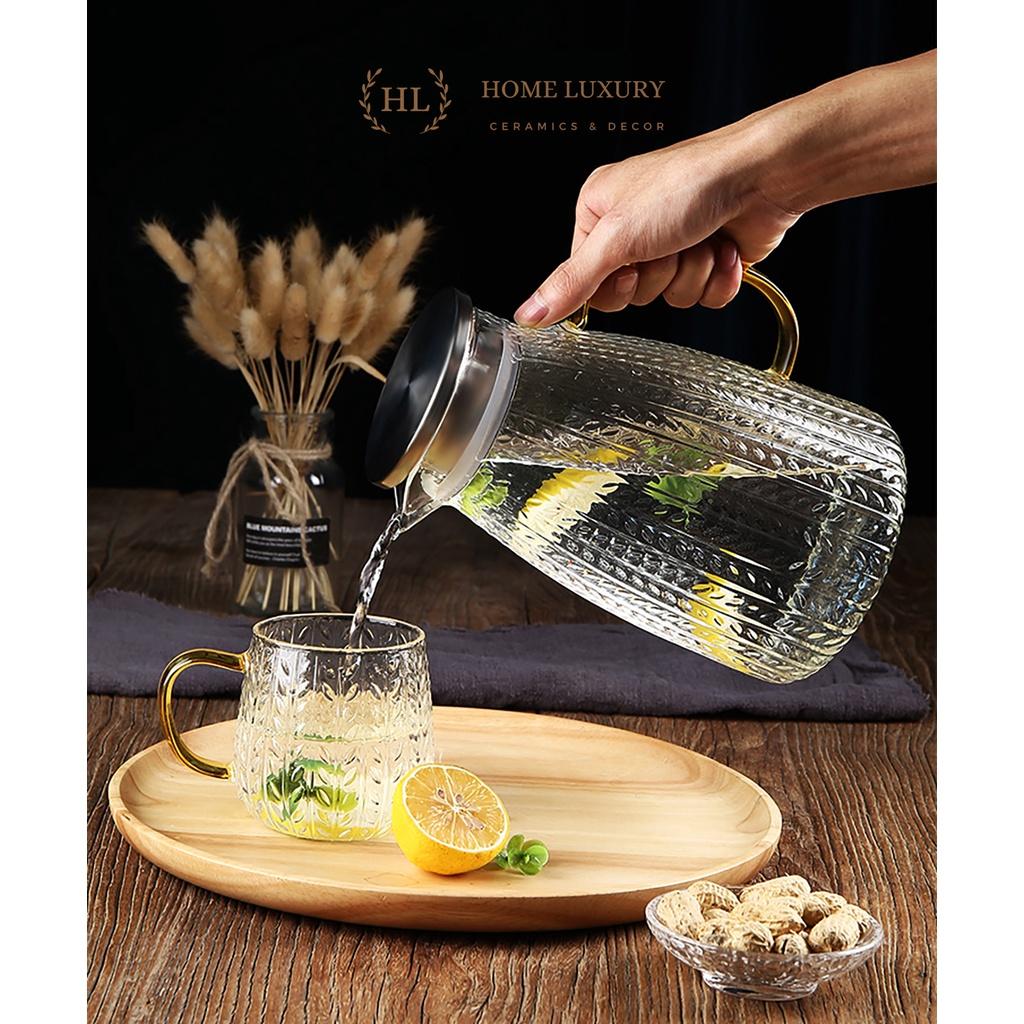 BÌNH  LY THỦY TINH CHỊU NHIỆT BOROSILICATE SIÊU BỀN SIÊU NHẸ CAO CẤP KHÔNG Ố MÀU HỌA TIẾT DẬP NỔI VÂN LÁ