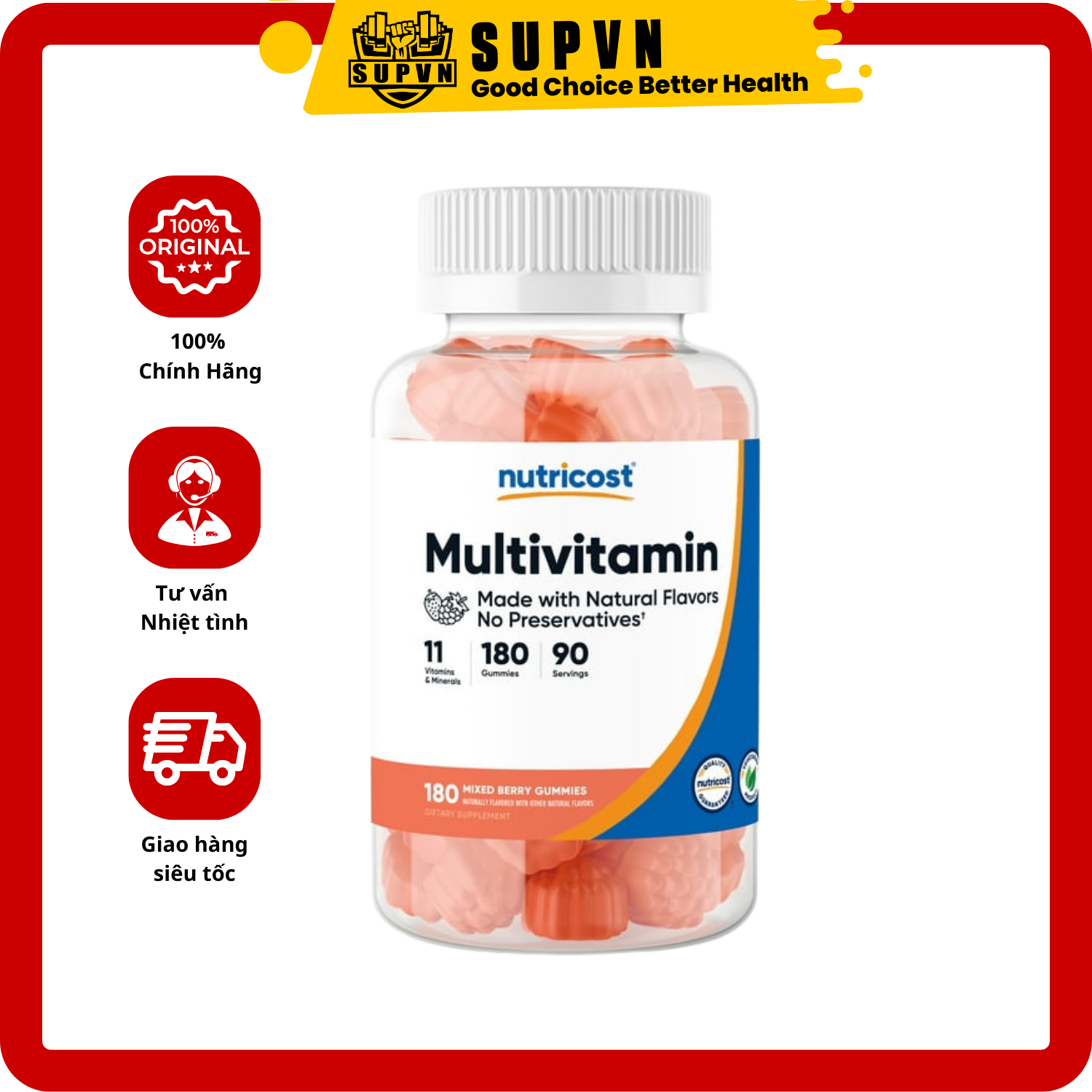 Nutricost Multivitamin Gummies with Zinc &amp; Lodine (180 VIÊN MỀM) - Bổ Sung Các Loại Vitamin và khoáng Chất Quan Trọng Cho Cơ Thể