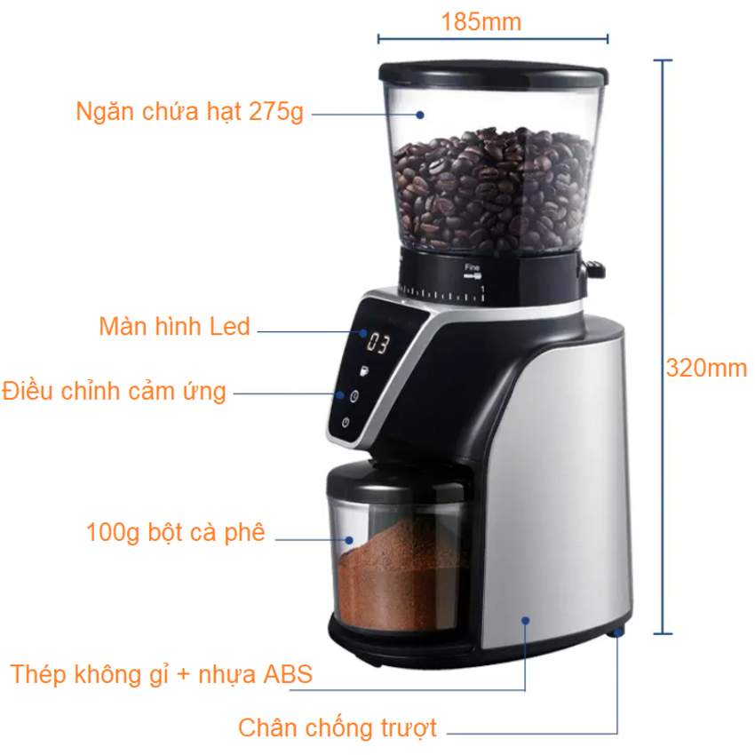 Máy xay hạt cà phê Espresso 31 chế độ Olodo cao cấp CG-001, công suất 165W