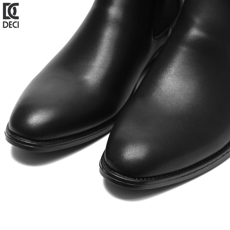 Giầy hàng chất lượng cao Giày nam cao cổ màu đen Chelsea boots da nguyên tấm đế tăng chiều cao DECI Bốt xít