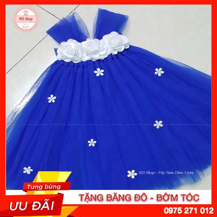 Đầm công chúa ️️ Đầm công chúa cho bé xanh coban hoa nhí trắng