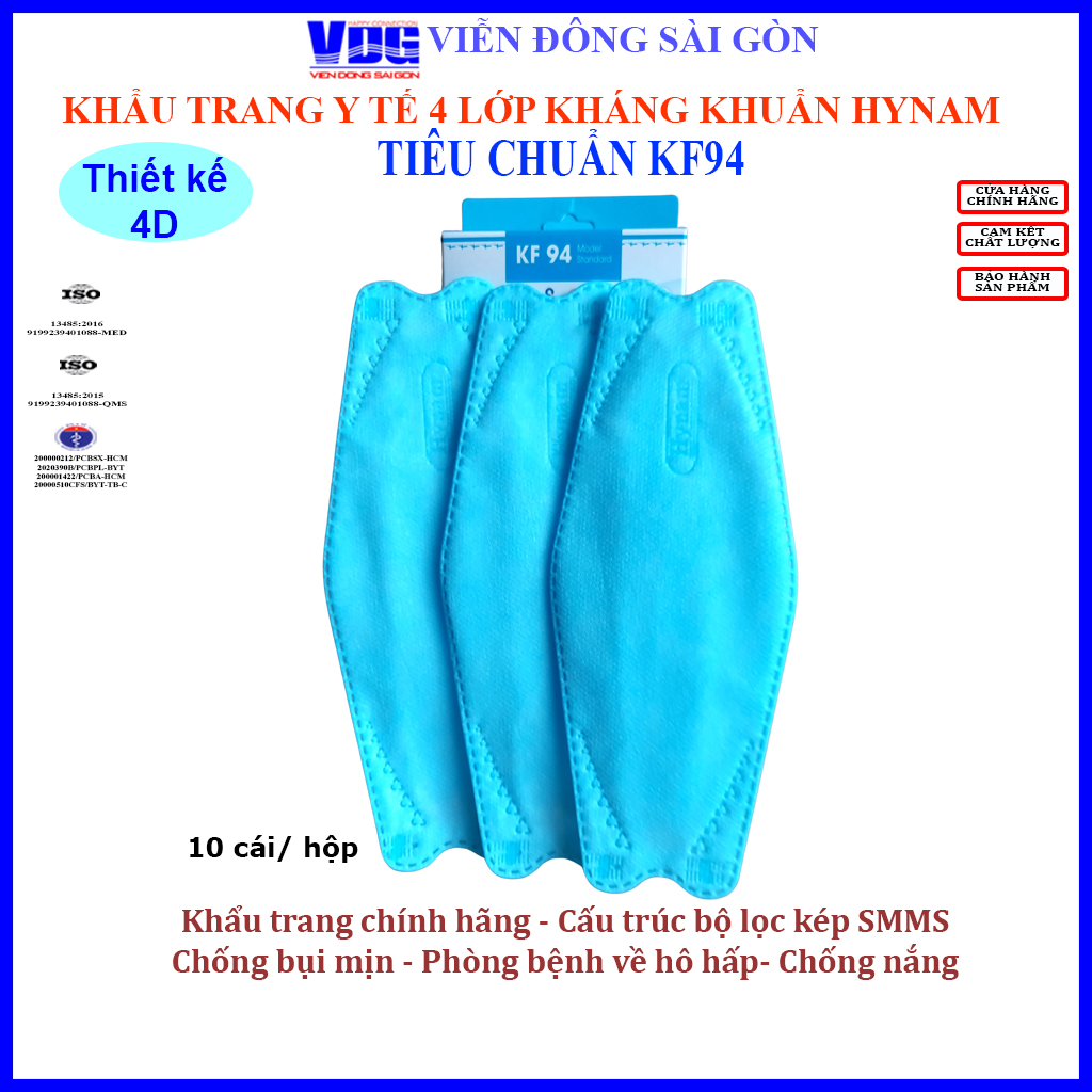 Thùng 500 cái khẩu trang KF94 Hynam - Khẩu trang y tế 4 lớp kháng khuẩn thiết kế 4D, chất lượng, đẹp, lọc bụi mịn - Đạt các chứng chỉ ISO 13485, ISO 9001