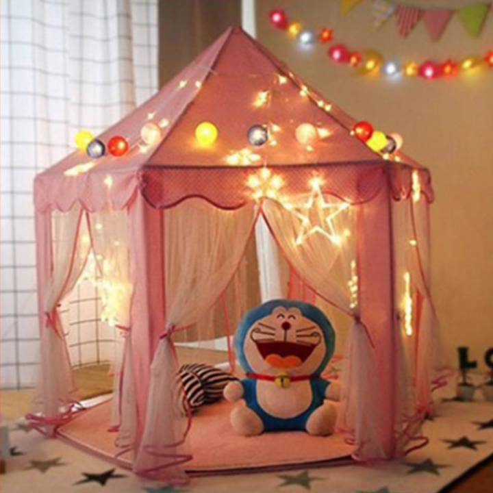 Lều Công Chúa Cho Bé - Lều Cho Bé Hình Lục Giác Phong Cách Hàn Quốc - Tặng kèm 01 dây đèn led nháy 5m