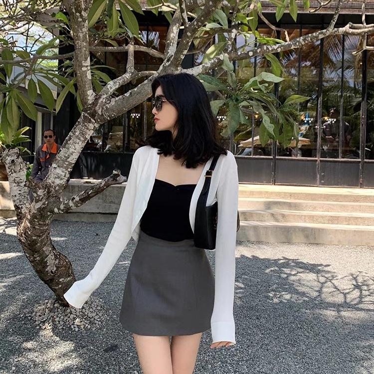 [L2M] Áo KHOÁC nhẹ nữ Cardigan len Quảng Châu PHONG CÁCH PHÁP croptop tay dài cực xinh dễ phối đồ