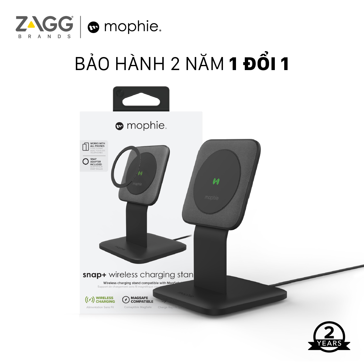 Đế sạc đứng không dây Mophie Snap+ - Hàng chính hãng