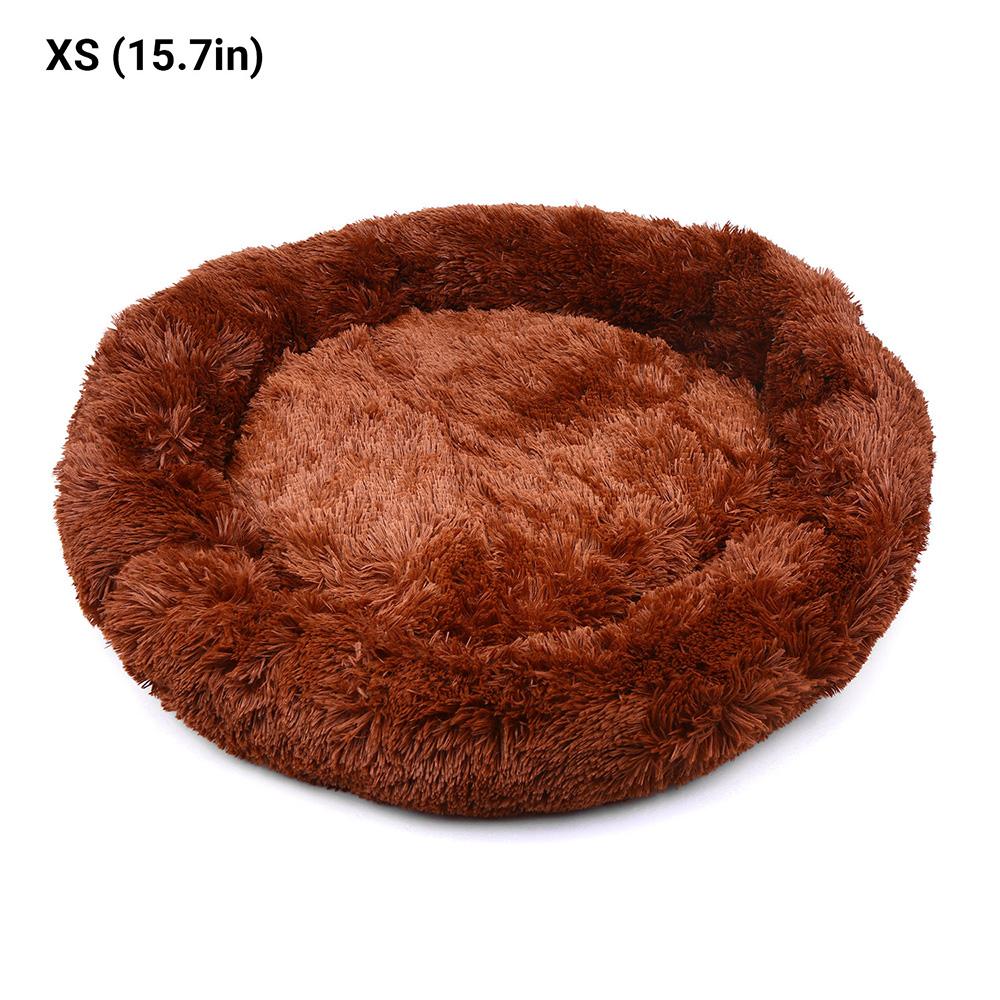 Giường nằm cho thú cưng thiết kế hình tròn với viền nâng lên, chất liệu nylon bền và lông giả sang trọng
