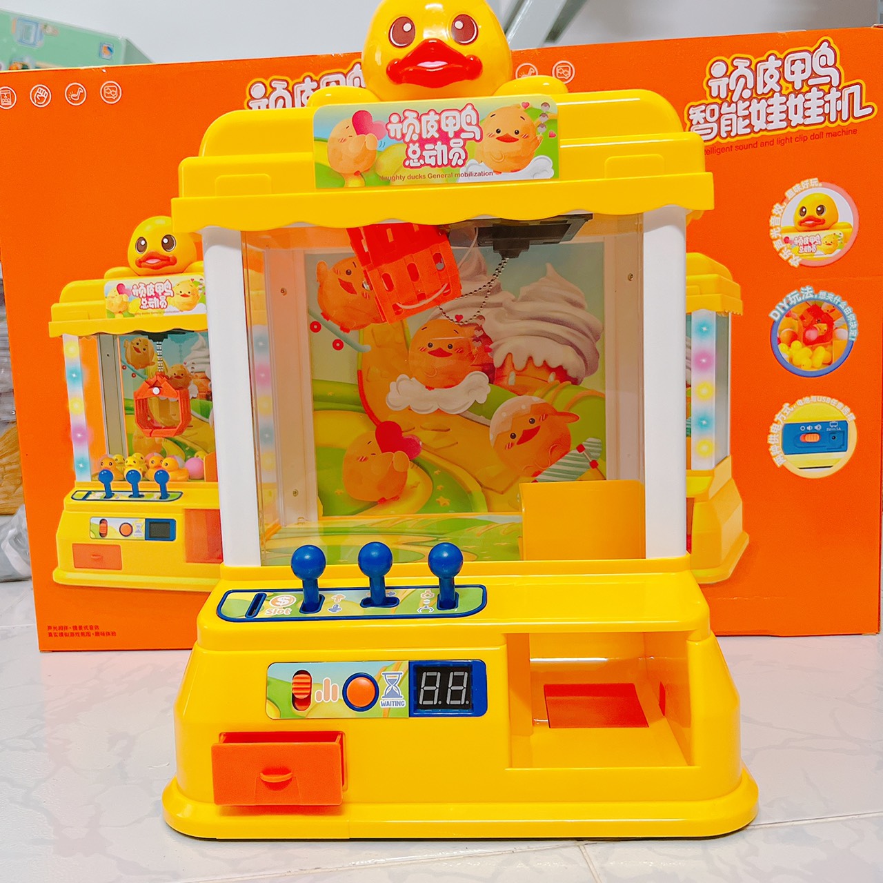 Máy gắp thú mini siêu rẻ, máy gắp thú vịt vàng cao 41cm kèm gấu và xu đồ chơi cho bé nhựa abs loại 1 - Quà tặng hấp dẫn cho bé