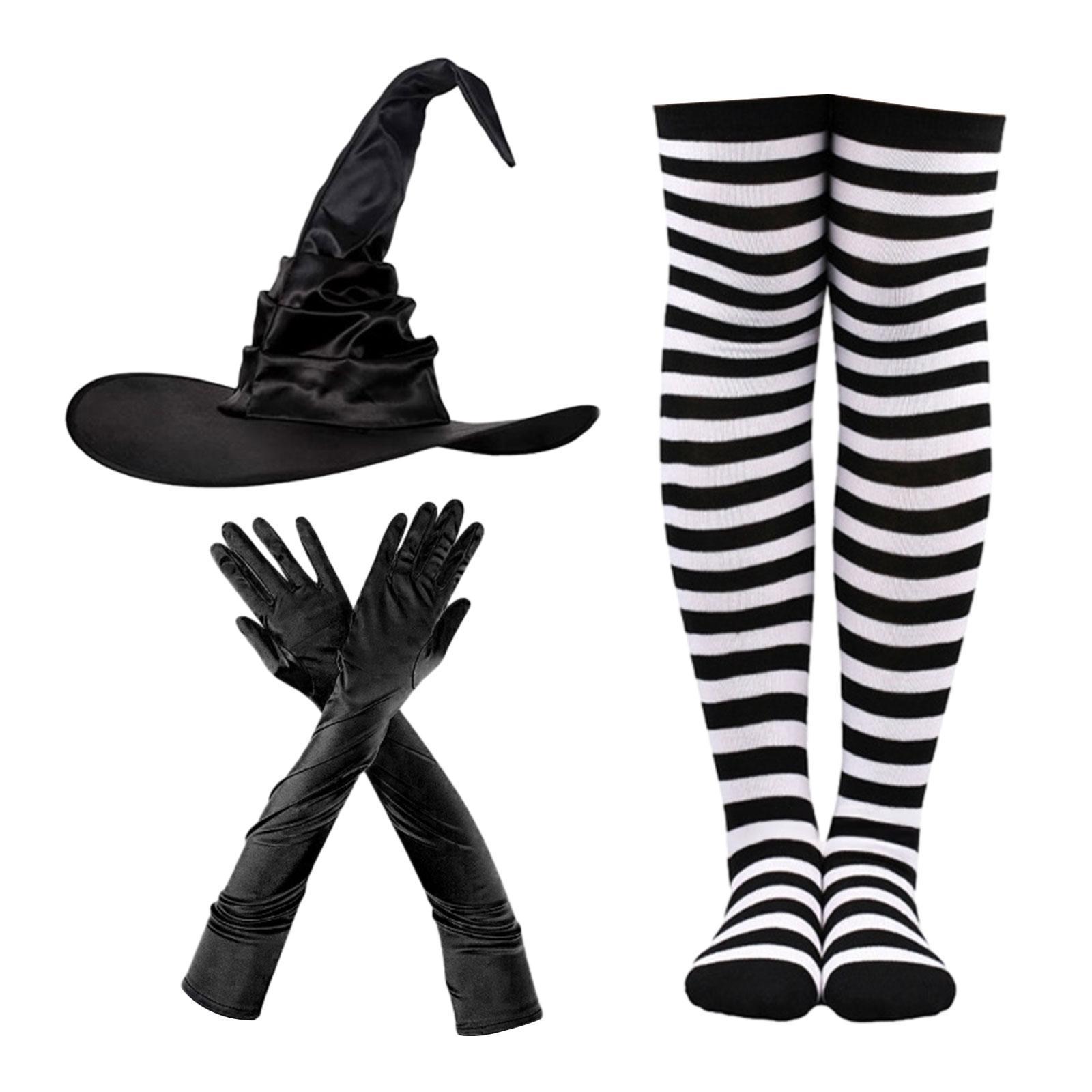 Halloween Witch Costume Set Prop Striped Tights Socks for Masquerade Cosplay