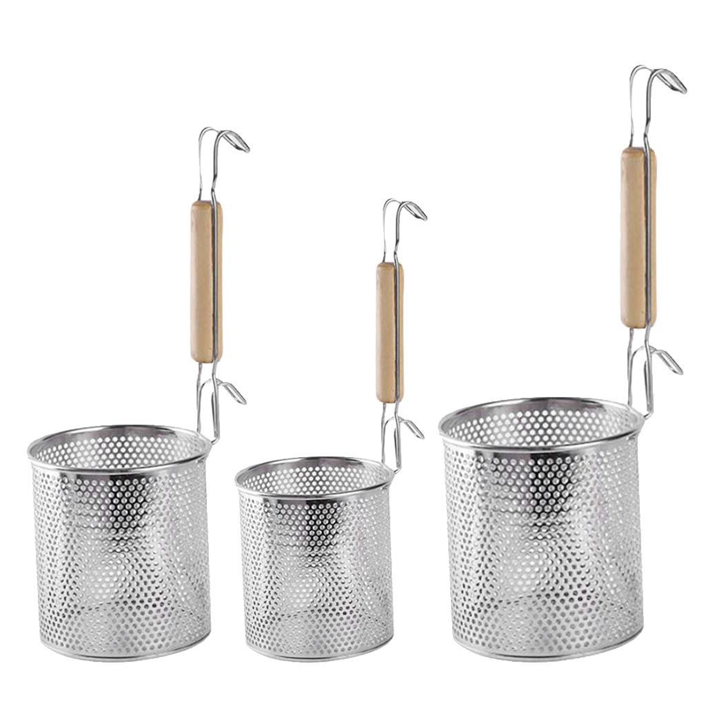2x Noodle Strainer with Hook, Stainless Steel, Deep Fry Basket