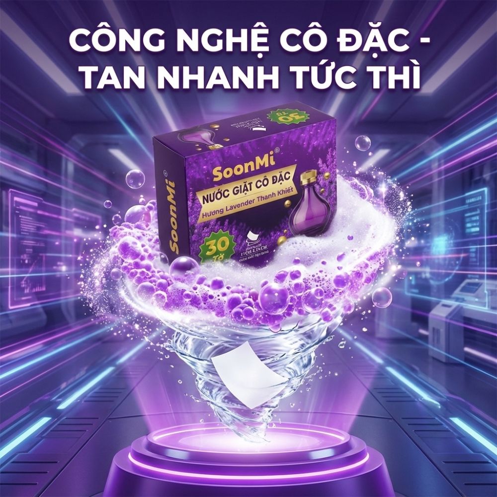Nước Giặt Cô Đặc SoonMi Hương Lavender - Công Nghệ Giặt Tẩy Thế Hệ Mới (Hộp 30 Tờ) - hàng chính hãng