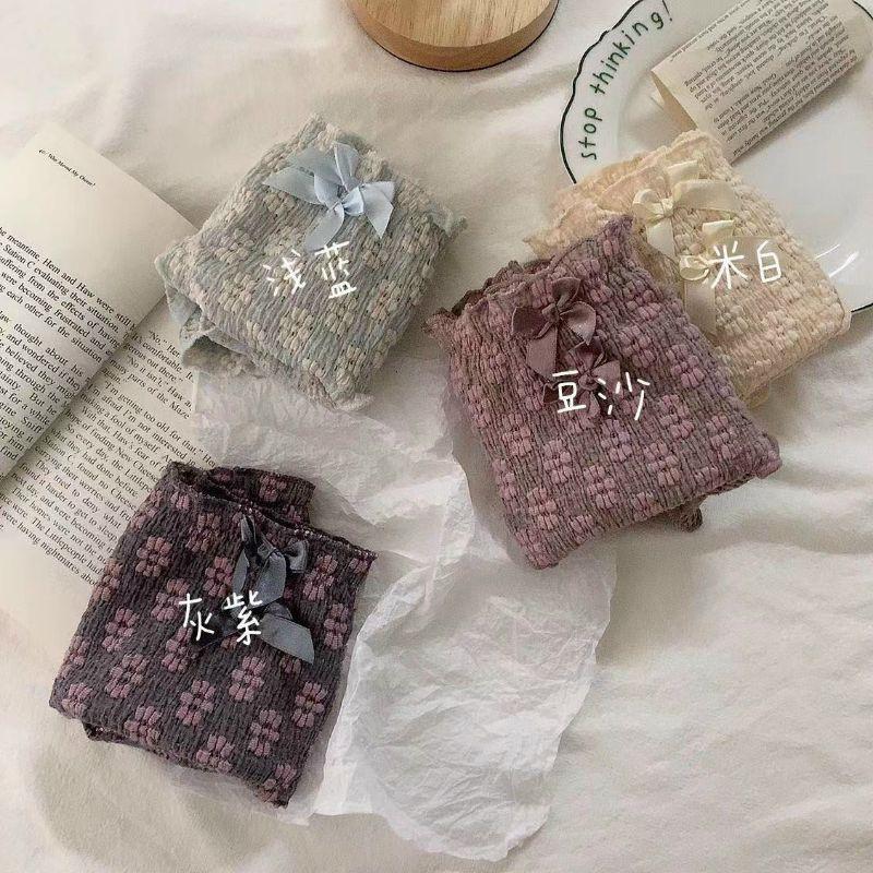 QUẦN LÓT COTTON BÈO NHÚN HỌA TIẾT HOA ĐÍNH 2 NƠ