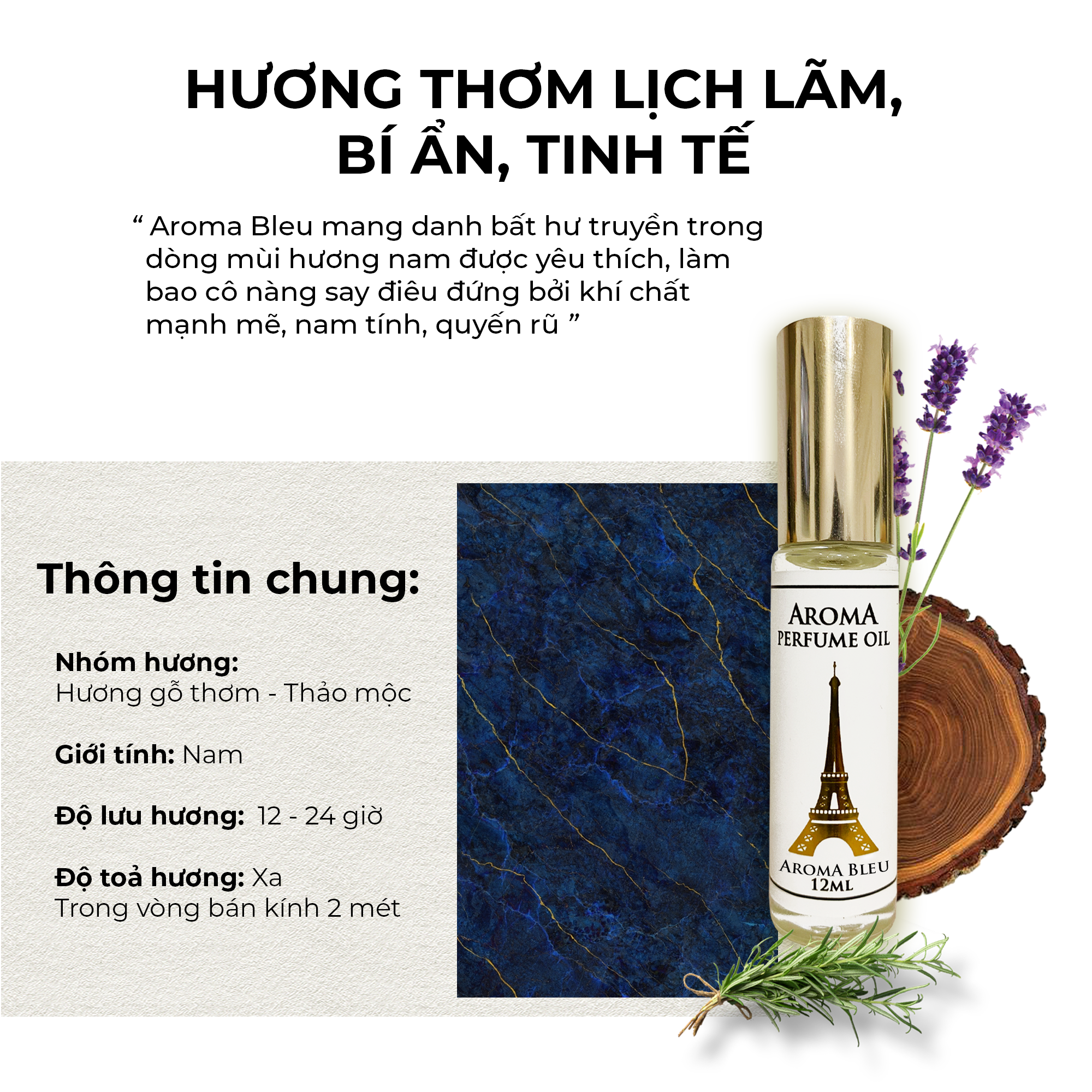 Aroma Bleu – Tinh Dầu Nước Hoa Pháp Dạng Lăn 12ml