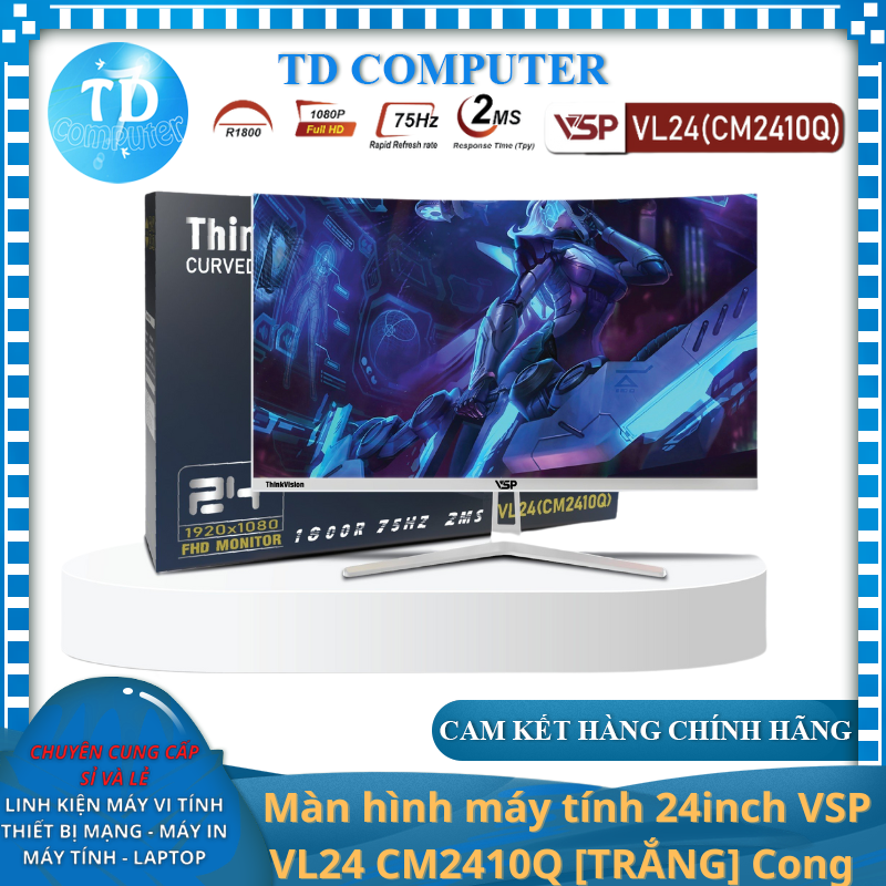 Màn hình máy tính 24inch VSP VL24 CM2410Q [ĐEN] Cong R1800 (23.6&quot; VA FHD 75Hz, HDMI+VGA) - Hàng chính hãng TECH VISION phân phối