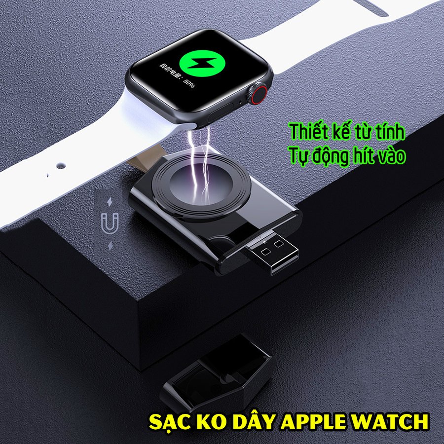 Đế Sạc Không Dây dành cho đồng hồ thông minh Apple Watch 38/40/42/44mm Series 1/2/3/4/5/6/Se cổng cắm USB cao cấp loại bỏ túi (Mã 886) - Trắng, Đen