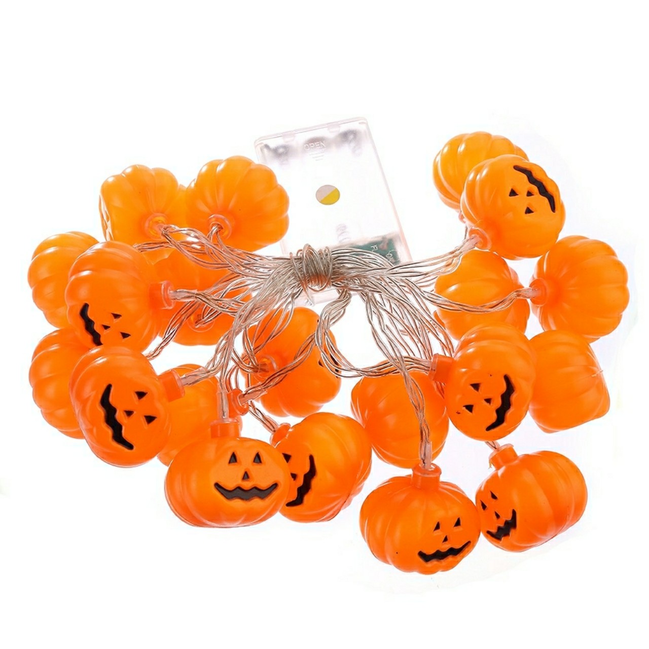 Dây 20 đèn led màu vàng hình bí ngô dùng pin trang trí Halloween