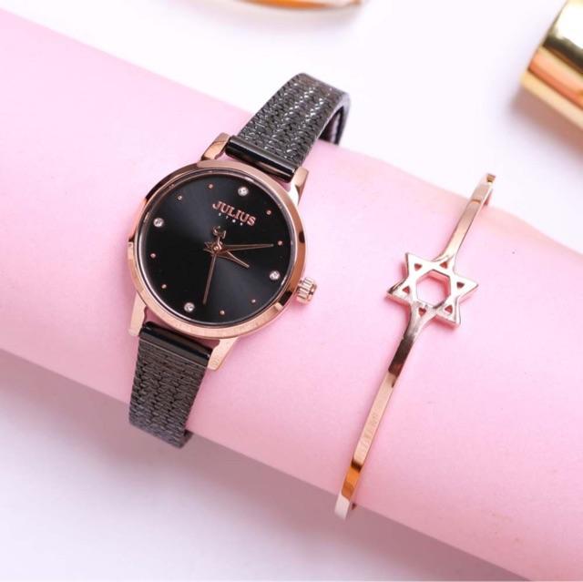 Đồng Hồ Nữ JS-045C Kính Sapphire Julius Star Hàn Quốc Dây Thép