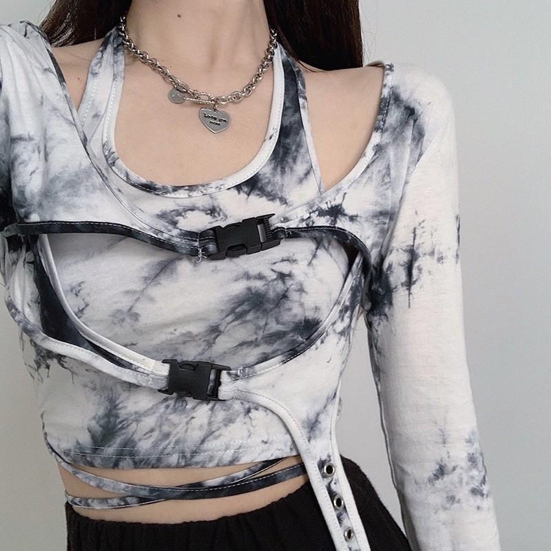 Set áo hở vai 2 món mix belt cá tính mẫu 2021