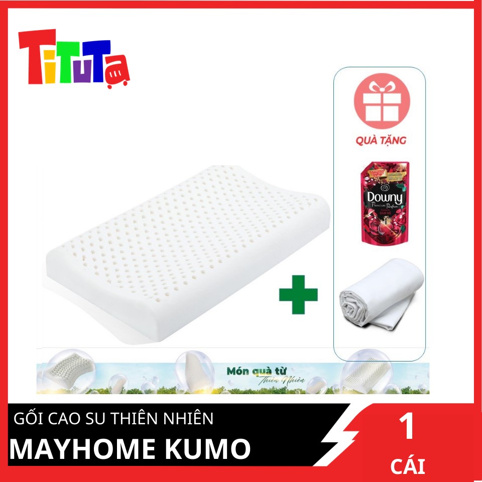 Gối cao su thiên nhiên Mayhome KUMO kích thước 44x28x6 cm tặng kèm 1 bao gối và 1 túi NXV Downy 1.4L