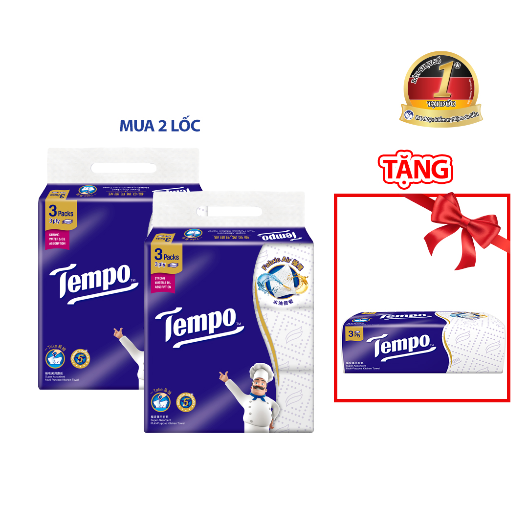 Khăn giấy bếp đa dạng rút năng siêu thấm Tempo (3 gói rút/Lốc) - Thương Hiệu Đức