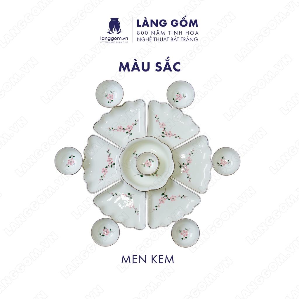 Bộ bàn ăn mặt trời Men kem hoa đào - Size: 55 cm - Gốm sứ Bát Tràng - langgom.vn