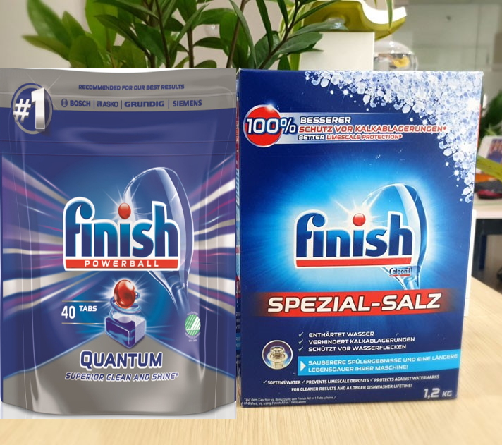 Combo 40 Viên rửa bát Finish Quantum + Muối Finish 1,2kg