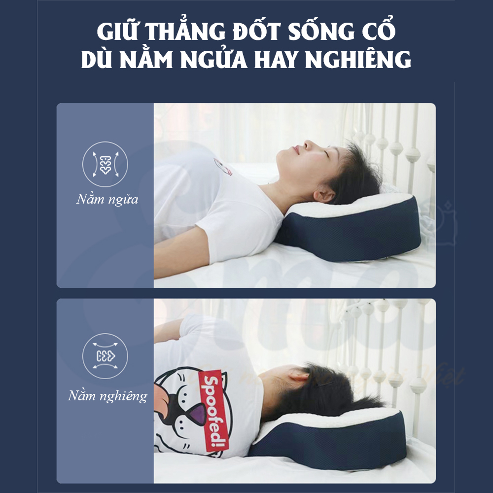 Gối công thái học EMA chống đau mỏi cổ vai gáy chất liệu Memory Foam cao cấp - Kích thước 58x34x10cm