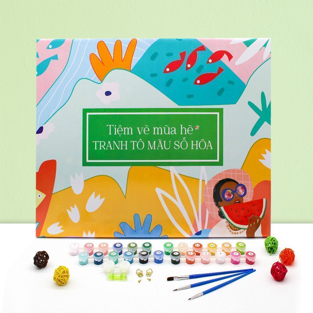 Tranh số hóa Cô gái hoa đỏ đã căng khung 40x50cm