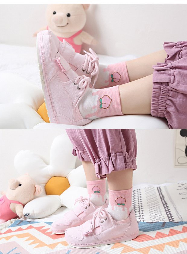 Combo 5 Đôi Tất Vớ Nữ Cotton Cao Cổ In Hình Món Ăn Phong Cách Valentine Ngọt Ngào TN36