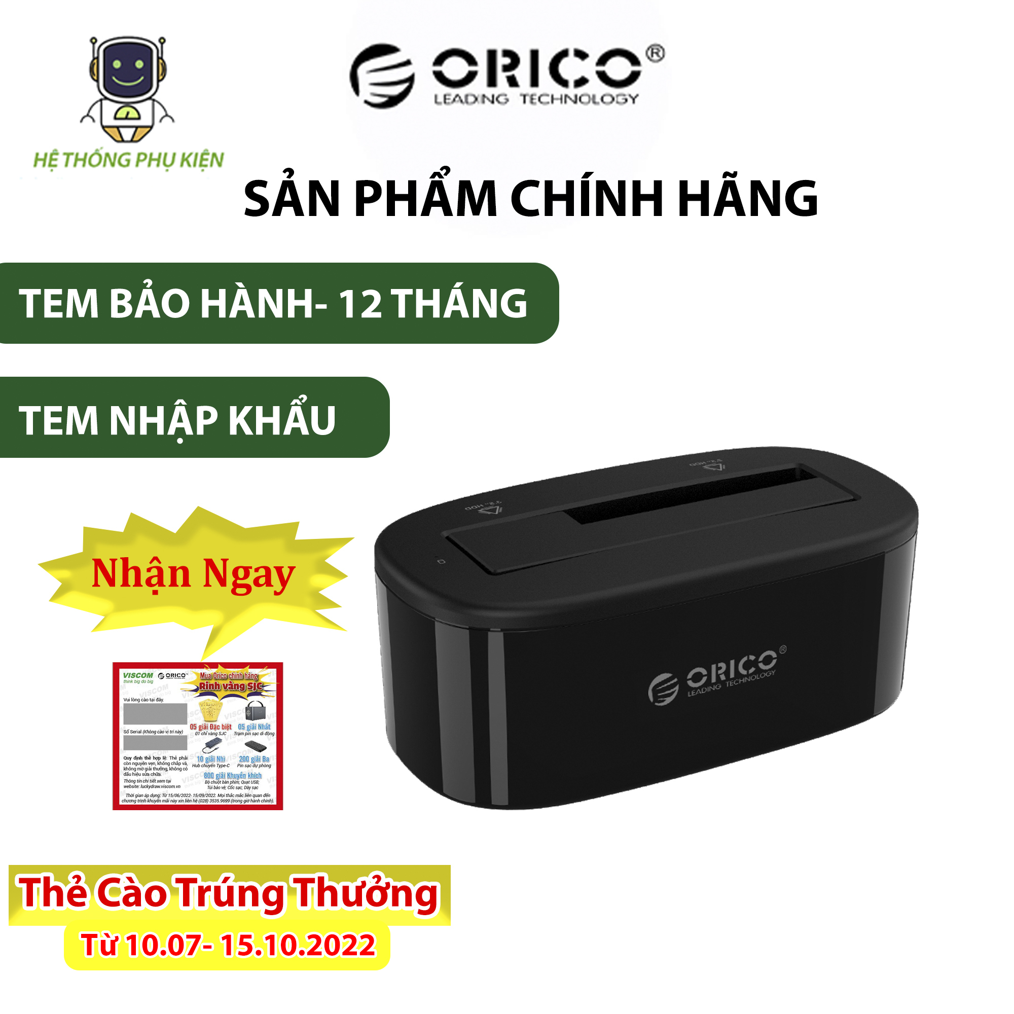 Đế Ổ Cứng (Docking) 1 Khe Cắm: 3.5&quot; Và 2.5&quot; SATA 3 USB 3.0 ORICO- 6218US3- Hàng Chính Hãng