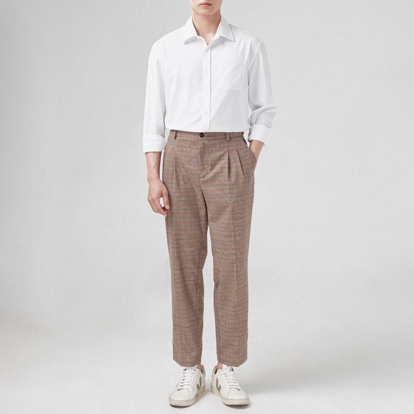 Quần âu nam kẻ caro SSSTUTTER ống đứng cổ điển CHECK PLEATED PANTS