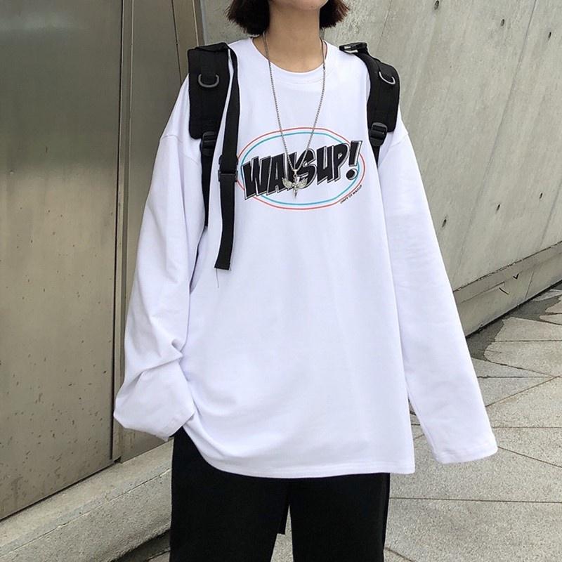 Áo thun nữ tay dài sweater phông form rộng teen cổ tròn oversize cotton giá rẻ basic đen trắng ulzzang freesize WAISUP
