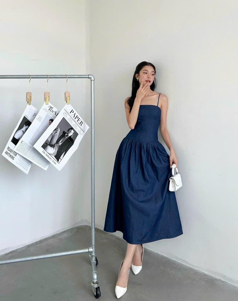 Đầm maxi 2 dây denim