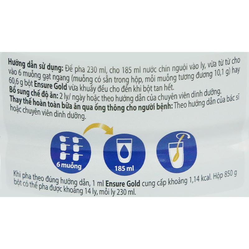 Sữa bột Ensure Gold vani 850g - Hàng chính hãng