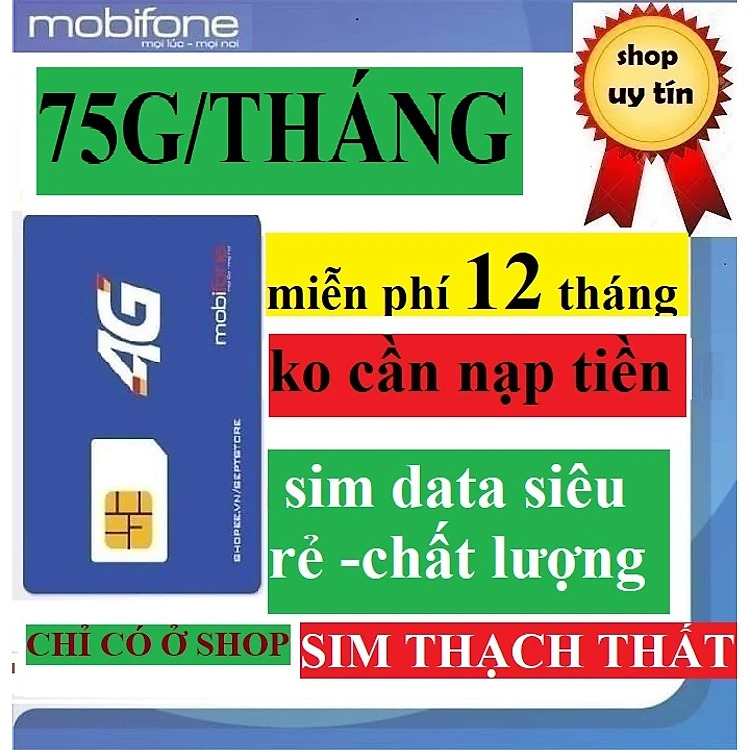 (sim mới) Sim 5G Mobifone chuyên data có 75G/tháng sử dụng 12 tháng ko cần nạp thêm tiền- Hàng chính hãng