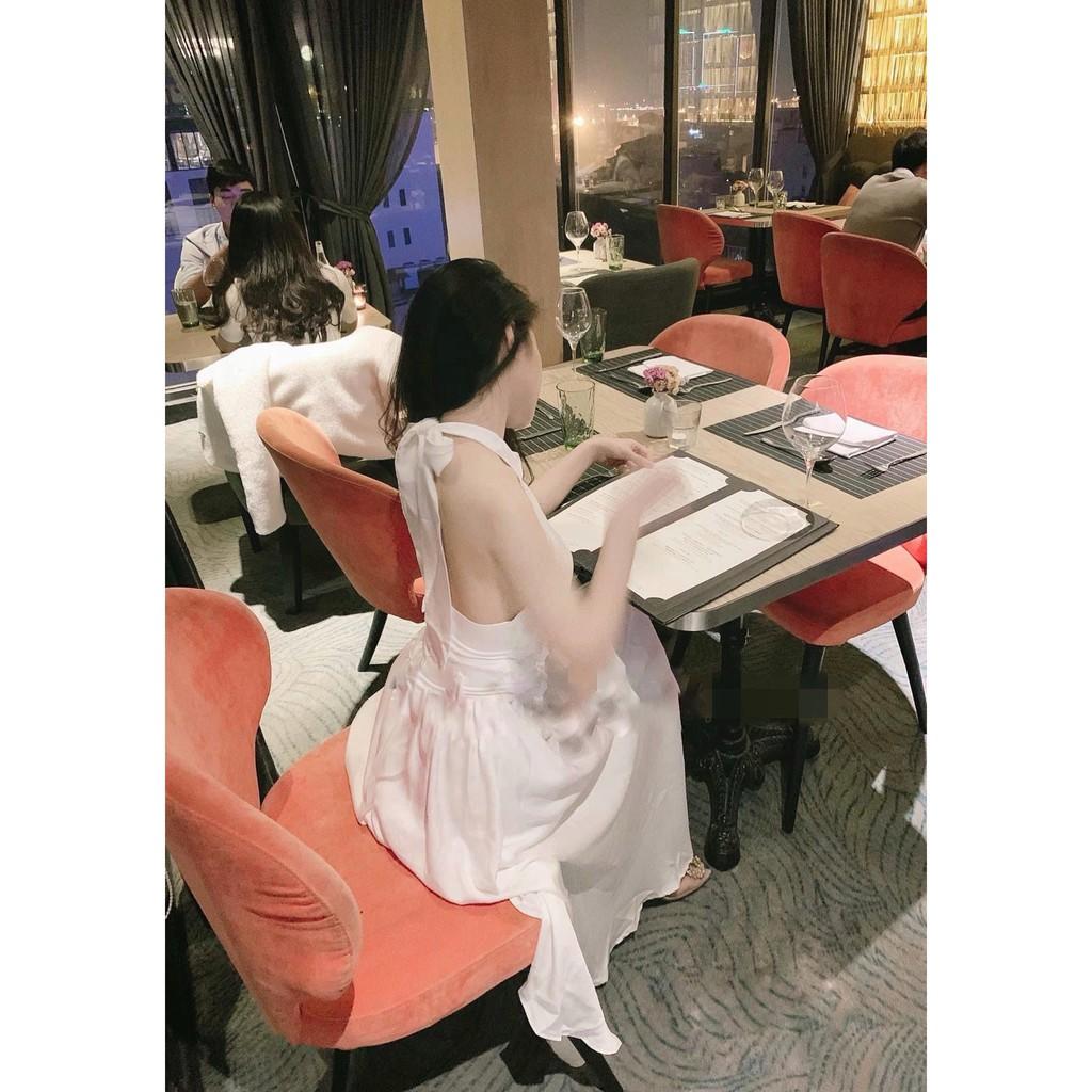 Đầm Maxi Hở Lưng - Váy Xoè Cổ Yếm Thắt Nơ Dáng Xòe Cách Điệu Nữ Tính, Chất Liệu Lụa Xướt Hợp Đi Biển