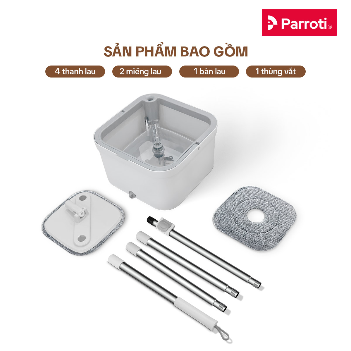Cây lau nhà tách nước bẩn, bộ lau nhà tự vắt xoay 360 độ, chổi lau nhà thông minh Parroti Spin - SA01