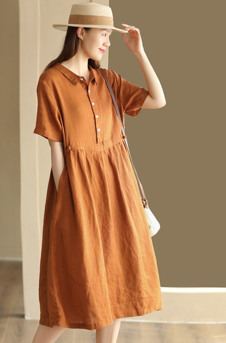 Đầm suông Linen mẫu mới thiết kế sang chảnh không kén dáng da215