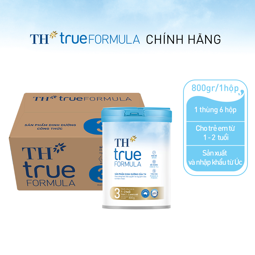 Thùng 6 hộp sản phẩm dinh dưỡng công thức cho trẻ từ 1 đến 2 tuổi TH True Formula 3 800g (800g x 6)