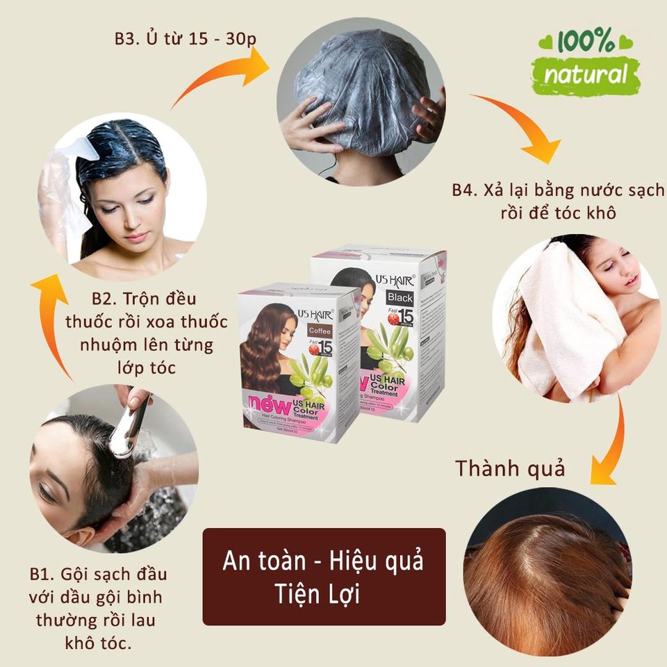 Dầu Gội Nhuộm Tóc Thảo Dược US Hair (Combo 3 hộp)