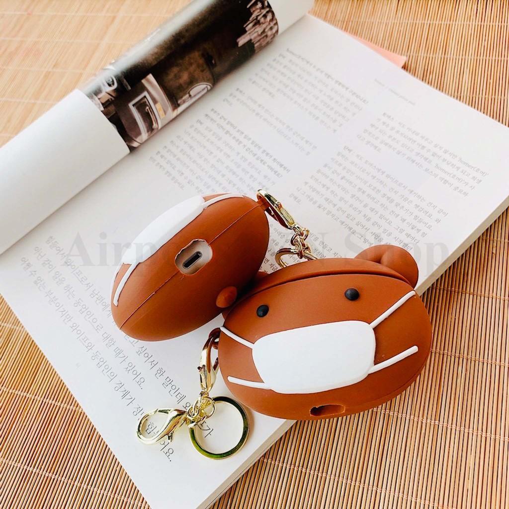 Bao Case Ốp dành cho Airpods Pro gấu nâu mang khẩu trang siêu cool silicon cao cấp