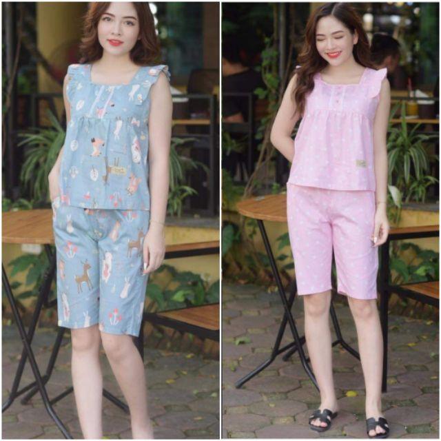 Set đồ bộ lửng cánh tiên sát nách 2 màu ảnh thật
