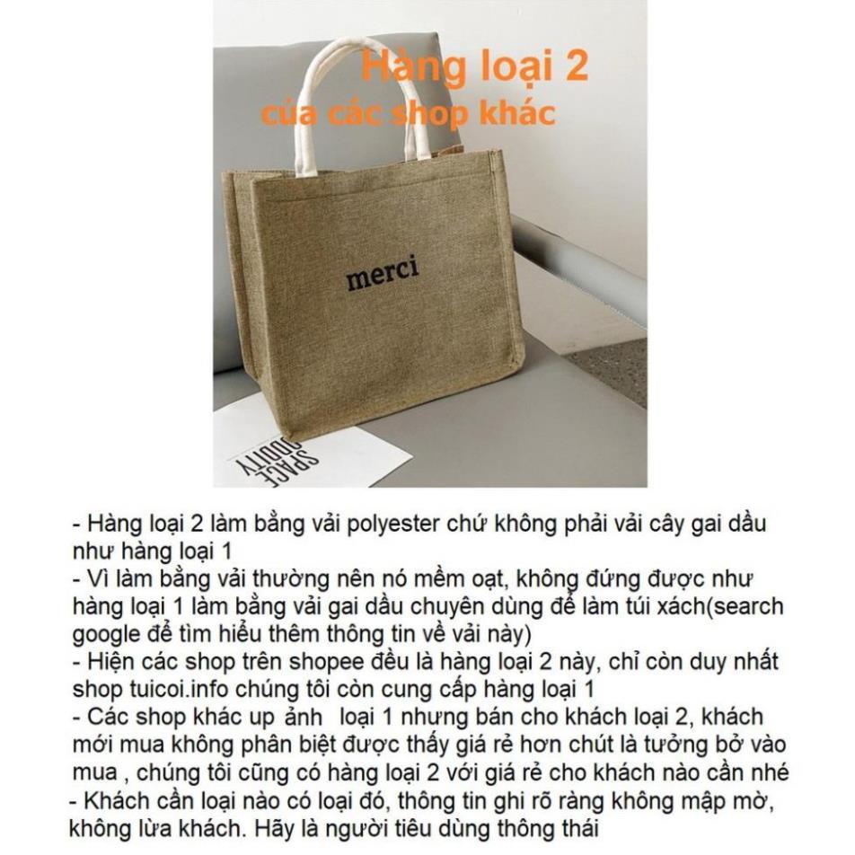 Túi cói merci loại 1 màu sáng, có đệm đáy giữ form túi, có lót
