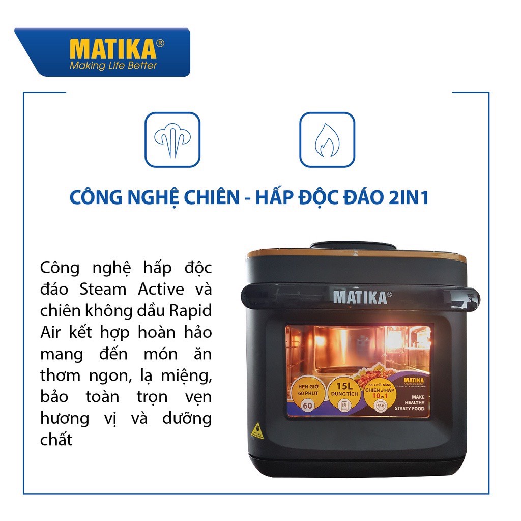 Nồi chiên hơi nước Matika MTK9315 đời mới, dung tích 15L, Giòn-Ngọt_hàng chính hãng