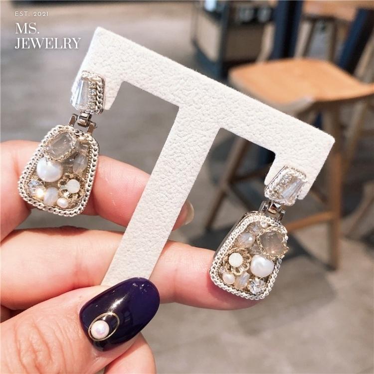 Khuyên Tai Bạc S925 Handmade Ms Jewelry Đá Phong Cách Vintage Quý Phái