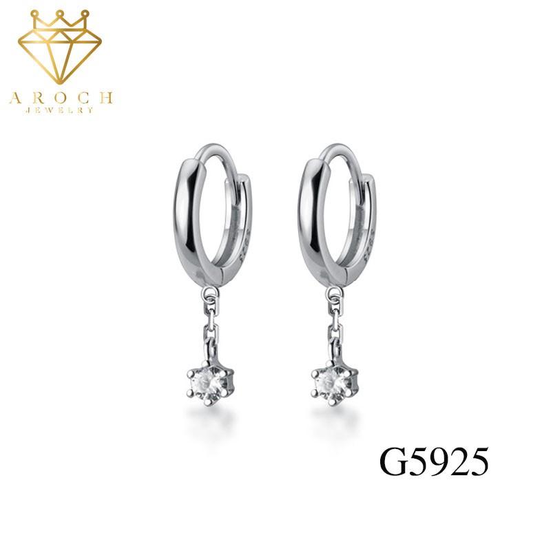 Khuyên tai bạc Ý s925 gắn đá Zircon đen thả dài G5925 - AROCH Jewelry