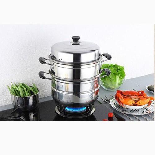 NỒI HẤP INOX 3 TẦNG ĐA NĂNG KÍCH THƯỚC 28 CM TẶNG KÈM LÓT NỒI SILICOL TIỆN LỢI - GDHN Loại Tốt
