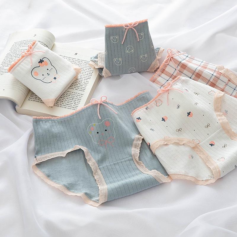 Quần Lót Nữ Cotton Kháng Khuẩn Hình Gấu_Dâu Ngang Eo . Hàng Loại Đẹp.