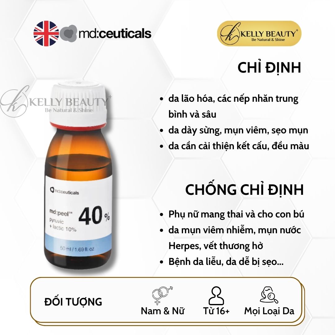 Peel Mụn, Ngừa Sẹo và Chống Lão Hóa Da MD:PEEL Pyruvic 40% + Lactic 10% - MD:Ceuticals | Kelly Beauty