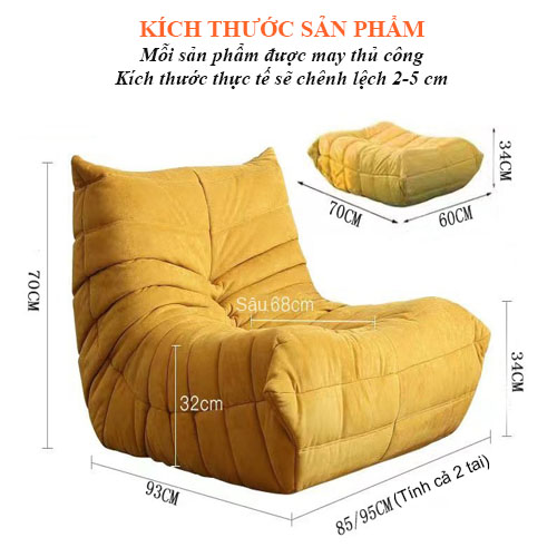 Ghế Sofa Thư Giãn, Ghế Togo Đệm Nguyên Khối Siêu Êm Bọc Da Cao Cấp Sang Trọng